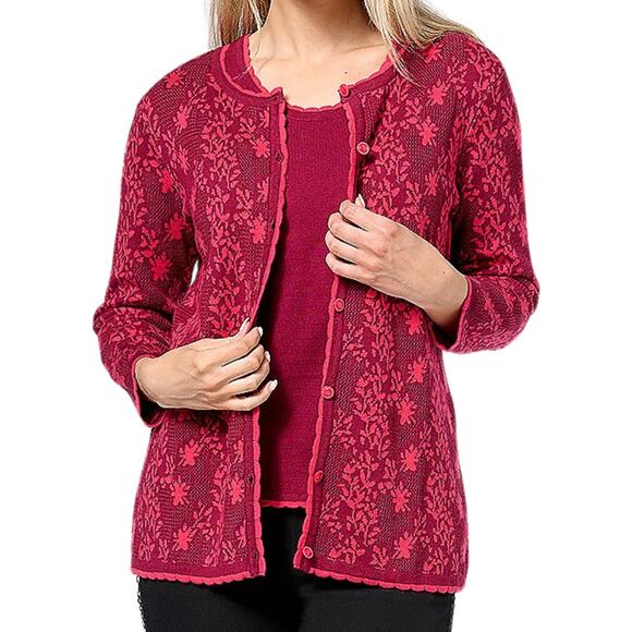 Isaac Mizrahi Live! 3/4 Sleeve Floral Jacquard in Raspberry NEW Size XL - Picture 2 of 4